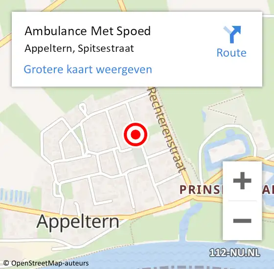 Locatie op kaart van de 112 melding: Ambulance Met Spoed Naar Appeltern, Spitsestraat op 26 oktober 2021 05:21