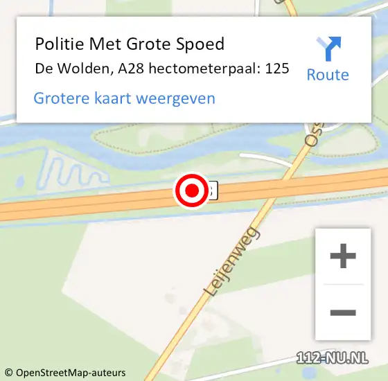 Locatie op kaart van de 112 melding: Politie Met Grote Spoed Naar De Wolden, A28 hectometerpaal: 125 op 26 oktober 2021 05:26