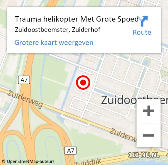 Locatie op kaart van de 112 melding: Trauma helikopter Met Grote Spoed Naar Zuidoostbeemster, Zuiderhof op 26 oktober 2021 05:44