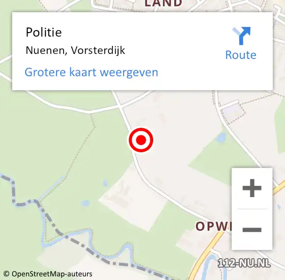 Locatie op kaart van de 112 melding: Politie Nuenen, Vorsterdijk op 26 oktober 2021 06:36