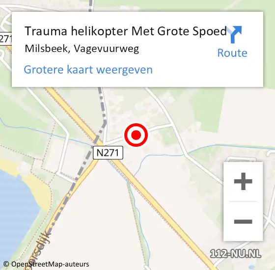 Locatie op kaart van de 112 melding: Trauma helikopter Met Grote Spoed Naar Milsbeek, Vagevuurweg op 26 oktober 2021 07:08