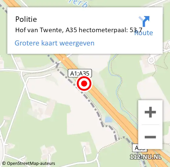 Locatie op kaart van de 112 melding: Politie Hof van Twente, A35 hectometerpaal: 53,7 op 26 oktober 2021 07:40