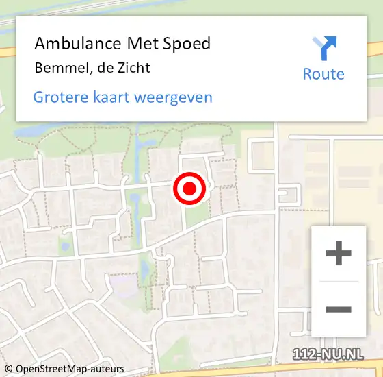 Locatie op kaart van de 112 melding: Ambulance Met Spoed Naar Bemmel, de Zicht op 26 oktober 2021 08:39