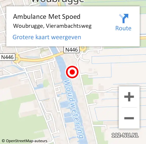 Locatie op kaart van de 112 melding: Ambulance Met Spoed Naar Woubrugge, Vierambachtsweg op 26 oktober 2021 08:40