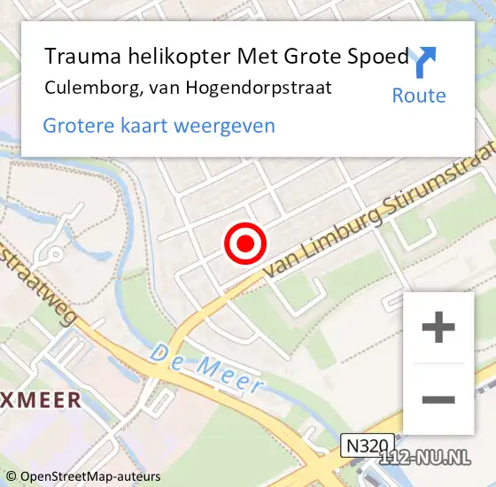 Locatie op kaart van de 112 melding: Trauma helikopter Met Grote Spoed Naar Culemborg, van Hogendorpstraat op 26 oktober 2021 08:40