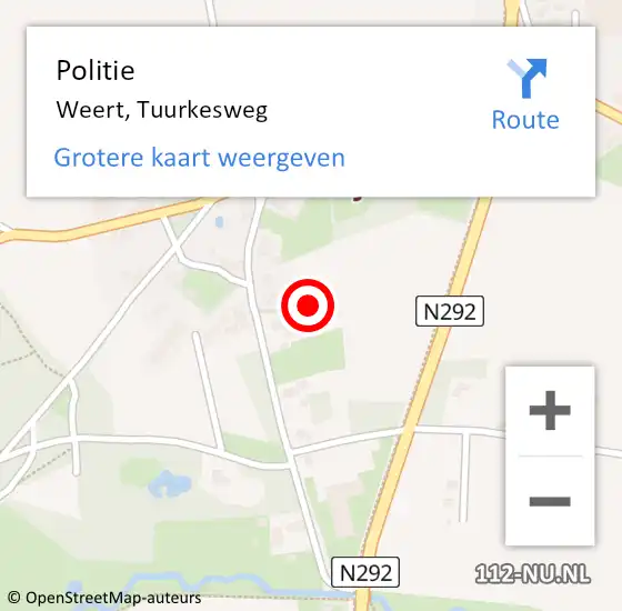 Locatie op kaart van de 112 melding: Politie Weert, Tuurkesweg op 26 oktober 2021 08:56