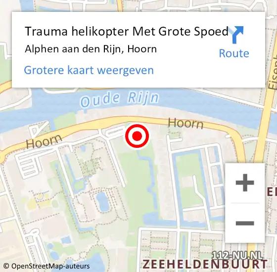 Locatie op kaart van de 112 melding: Trauma helikopter Met Grote Spoed Naar Alphen aan den Rijn, Hoorn op 26 oktober 2021 09:22