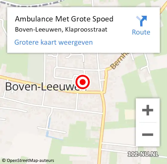 Locatie op kaart van de 112 melding: Ambulance Met Grote Spoed Naar Boven-Leeuwen, Klaproosstraat op 26 oktober 2021 09:45