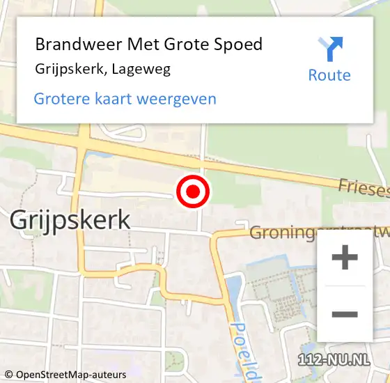 Locatie op kaart van de 112 melding: Brandweer Met Grote Spoed Naar Grijpskerk, Lageweg op 26 oktober 2021 10:19