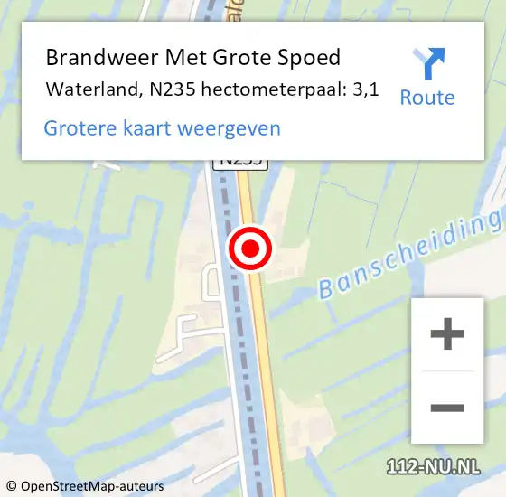 Locatie op kaart van de 112 melding: Brandweer Met Grote Spoed Naar Waterland, N235 hectometerpaal: 3,1 op 26 oktober 2021 10:32