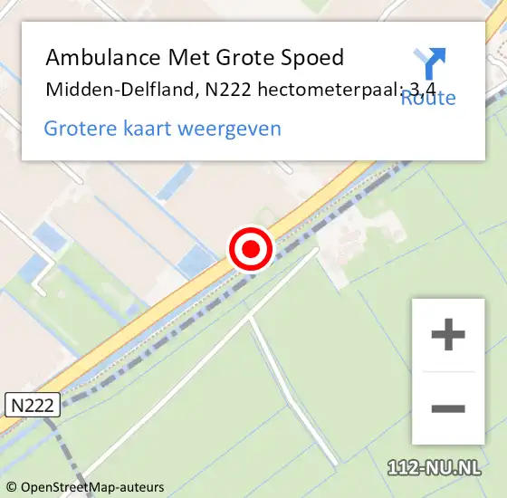 Locatie op kaart van de 112 melding: Ambulance Met Grote Spoed Naar Midden-Delfland, N222 hectometerpaal: 3,4 op 26 oktober 2021 10:37