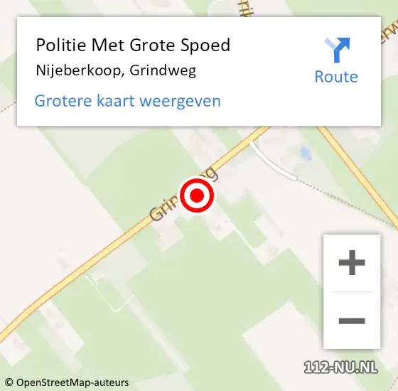 Locatie op kaart van de 112 melding: Politie Met Grote Spoed Naar Nijeberkoop, Grindweg op 26 oktober 2021 10:49