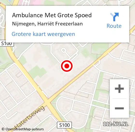 Locatie op kaart van de 112 melding: Ambulance Met Grote Spoed Naar Nijmegen, Harriët Freezerlaan op 26 oktober 2021 11:16