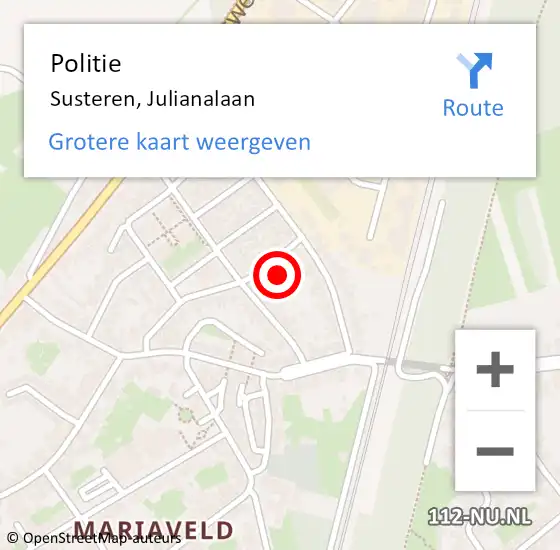 Locatie op kaart van de 112 melding: Politie Susteren, Julianalaan op 26 oktober 2021 11:23