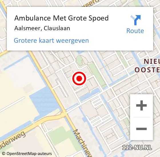 Locatie op kaart van de 112 melding: Ambulance Met Grote Spoed Naar Aalsmeer, Clauslaan op 26 oktober 2021 11:23