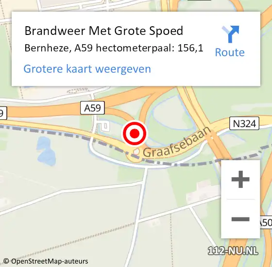 Locatie op kaart van de 112 melding: Brandweer Met Grote Spoed Naar Bernheze, A59 hectometerpaal: 156,1 op 26 oktober 2021 11:53