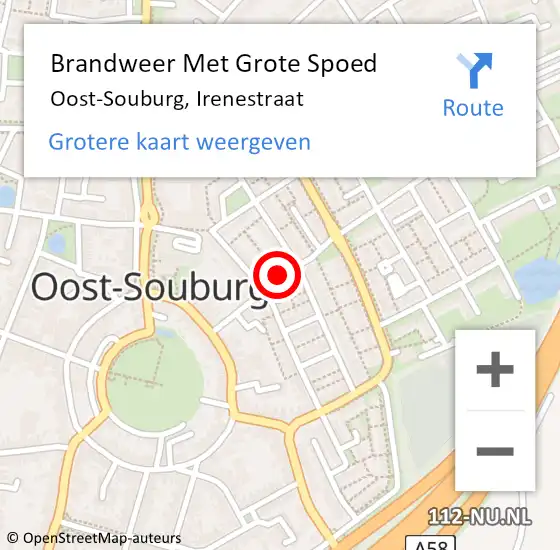 Locatie op kaart van de 112 melding: Brandweer Met Grote Spoed Naar Oost-Souburg, Irenestraat op 26 oktober 2021 12:10