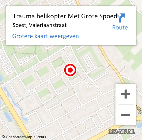 Locatie op kaart van de 112 melding: Trauma helikopter Met Grote Spoed Naar Soest, Valeriaanstraat op 26 oktober 2021 12:38