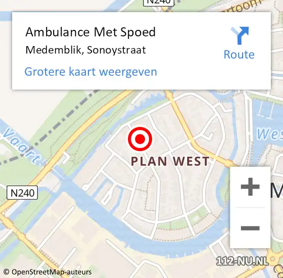 Locatie op kaart van de 112 melding: Ambulance Met Spoed Naar Medemblik, Sonoystraat op 26 oktober 2021 12:40