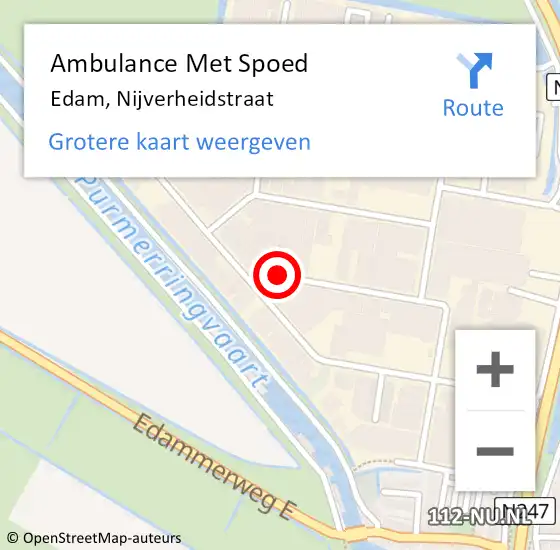 Locatie op kaart van de 112 melding: Ambulance Met Spoed Naar Edam, Nijverheidstraat op 26 oktober 2021 12:41