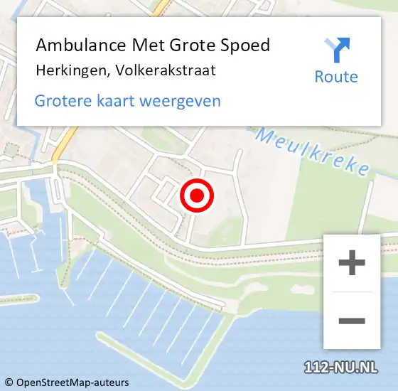 Locatie op kaart van de 112 melding: Ambulance Met Grote Spoed Naar Herkingen, Volkerakstraat op 26 oktober 2021 13:02