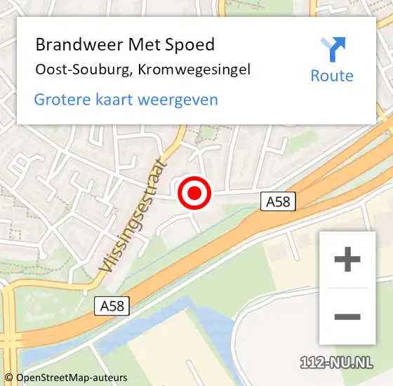 Locatie op kaart van de 112 melding: Brandweer Met Spoed Naar Oost-Souburg, Kromwegesingel op 26 oktober 2021 13:57