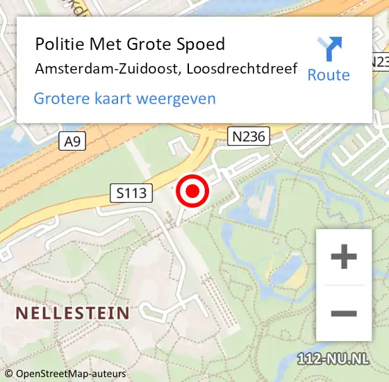 Locatie op kaart van de 112 melding: Politie Met Grote Spoed Naar Amsterdam-Zuidoost, Loosdrechtdreef op 26 oktober 2021 14:03