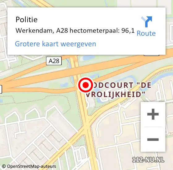 Locatie op kaart van de 112 melding: Politie Werkendam, A28 hectometerpaal: 96,1 op 26 oktober 2021 14:23