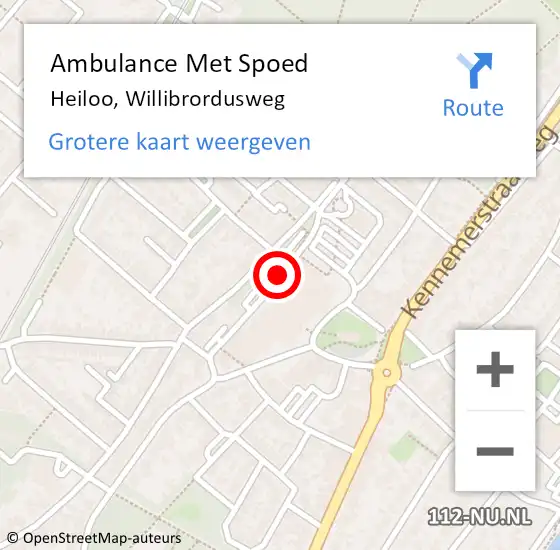 Locatie op kaart van de 112 melding: Ambulance Met Spoed Naar Heiloo, Willibrordusweg op 26 oktober 2021 14:36