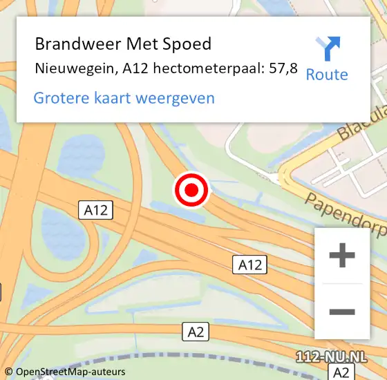 Locatie op kaart van de 112 melding: Brandweer Met Spoed Naar Nieuwegein, A12 hectometerpaal: 57,8 op 26 oktober 2021 15:14