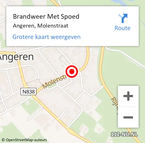 Locatie op kaart van de 112 melding: Brandweer Met Spoed Naar Angeren, Molenstraat op 26 oktober 2021 15:15