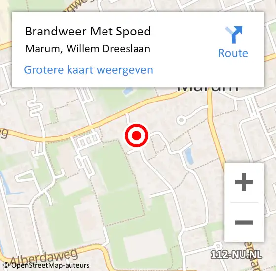 Locatie op kaart van de 112 melding: Brandweer Met Spoed Naar Marum, Willem Dreeslaan op 26 oktober 2021 15:18