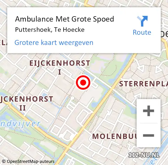 Locatie op kaart van de 112 melding: Ambulance Met Grote Spoed Naar Puttershoek, Te Hoecke op 26 oktober 2021 15:21