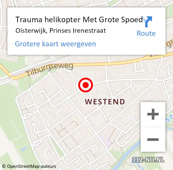 Locatie op kaart van de 112 melding: Trauma helikopter Met Grote Spoed Naar Oisterwijk, Prinses Irenestraat op 26 oktober 2021 15:33