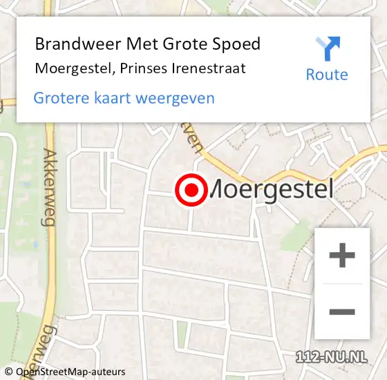 Locatie op kaart van de 112 melding: Brandweer Met Grote Spoed Naar Moergestel, Prinses Irenestraat op 26 oktober 2021 15:38