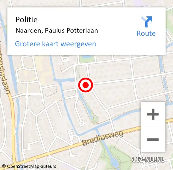 Locatie op kaart van de 112 melding: Politie Naarden, Paulus Potterlaan op 26 oktober 2021 15:52