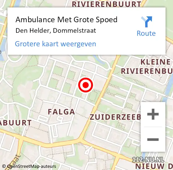 Locatie op kaart van de 112 melding: Ambulance Met Grote Spoed Naar Den Helder, Dommelstraat op 26 oktober 2021 16:00