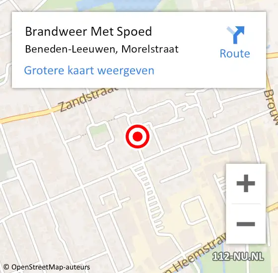 Locatie op kaart van de 112 melding: Brandweer Met Spoed Naar Beneden-Leeuwen, Morelstraat op 26 oktober 2021 16:25