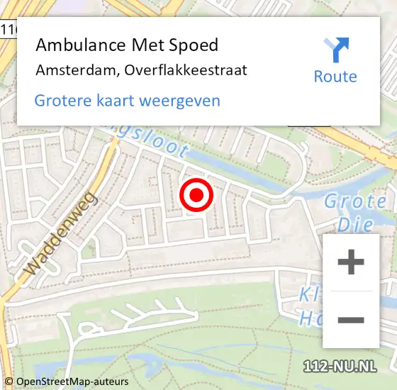 Locatie op kaart van de 112 melding: Ambulance Met Spoed Naar Amsterdam, Overflakkeestraat op 26 oktober 2021 16:33