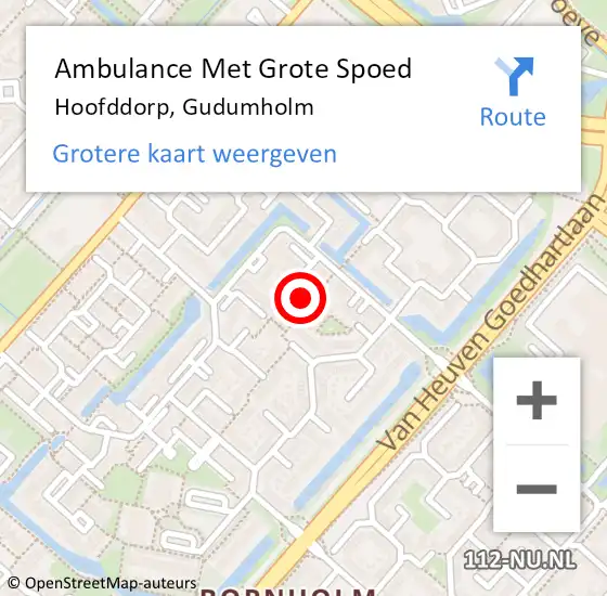 Locatie op kaart van de 112 melding: Ambulance Met Grote Spoed Naar Hoofddorp, Gudumholm op 26 oktober 2021 16:40