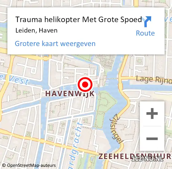 Locatie op kaart van de 112 melding: Trauma helikopter Met Grote Spoed Naar Leiden, Haven op 26 oktober 2021 16:55