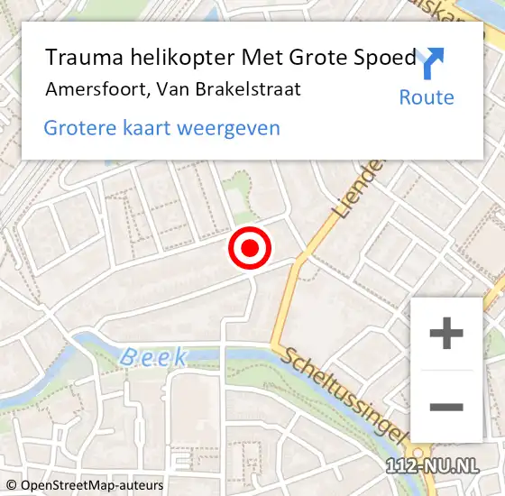 Locatie op kaart van de 112 melding: Trauma helikopter Met Grote Spoed Naar Amersfoort, Van Brakelstraat op 26 oktober 2021 17:18