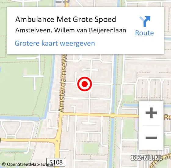 Locatie op kaart van de 112 melding: Ambulance Met Grote Spoed Naar Amstelveen, Willem van Beijerenlaan op 26 oktober 2021 18:35