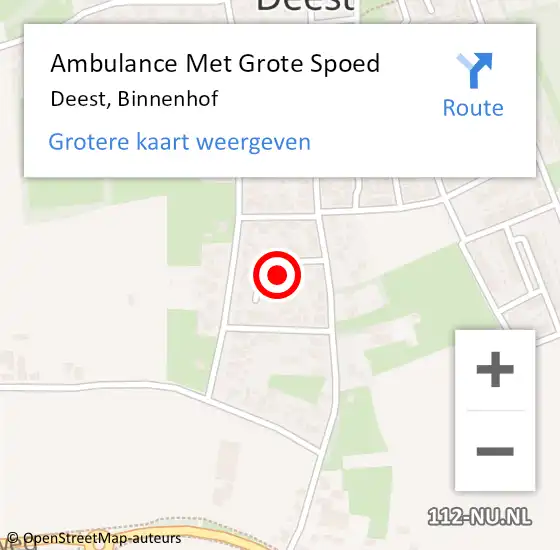 Locatie op kaart van de 112 melding: Ambulance Met Grote Spoed Naar Deest, Binnenhof op 26 oktober 2021 19:09