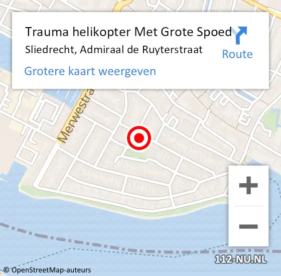 Locatie op kaart van de 112 melding: Trauma helikopter Met Grote Spoed Naar Sliedrecht, Admiraal de Ruyterstraat op 26 oktober 2021 19:34