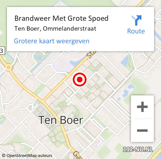 Locatie op kaart van de 112 melding: Brandweer Met Grote Spoed Naar Ten Boer, Ommelanderstraat op 26 oktober 2021 19:41