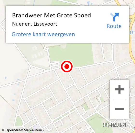 Locatie op kaart van de 112 melding: Brandweer Met Grote Spoed Naar Nuenen, Lissevoort op 26 oktober 2021 19:45