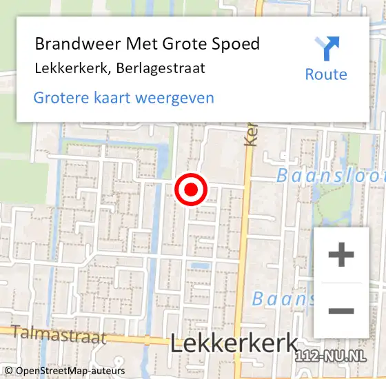 Locatie op kaart van de 112 melding: Brandweer Met Grote Spoed Naar Lekkerkerk, Berlagestraat op 26 oktober 2021 20:11