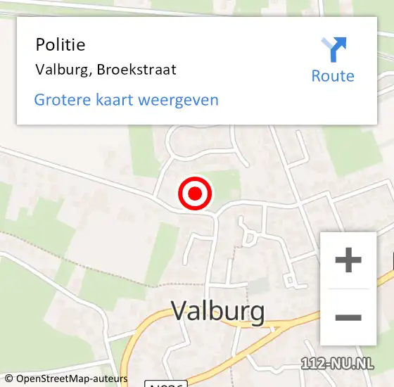 Locatie op kaart van de 112 melding: Politie Valburg, Broekstraat op 26 oktober 2021 20:39