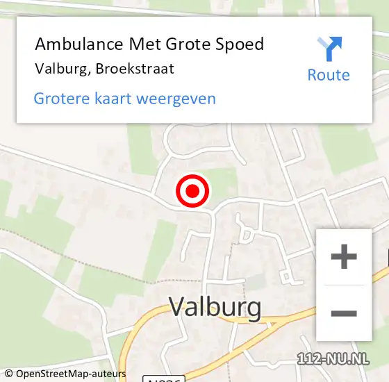 Locatie op kaart van de 112 melding: Ambulance Met Grote Spoed Naar Valburg, Broekstraat op 26 oktober 2021 20:41